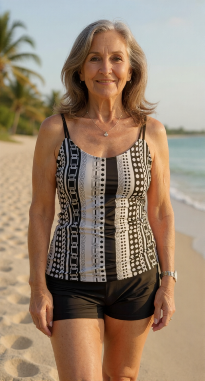 Janice – Striped Ruffle Tankini Set