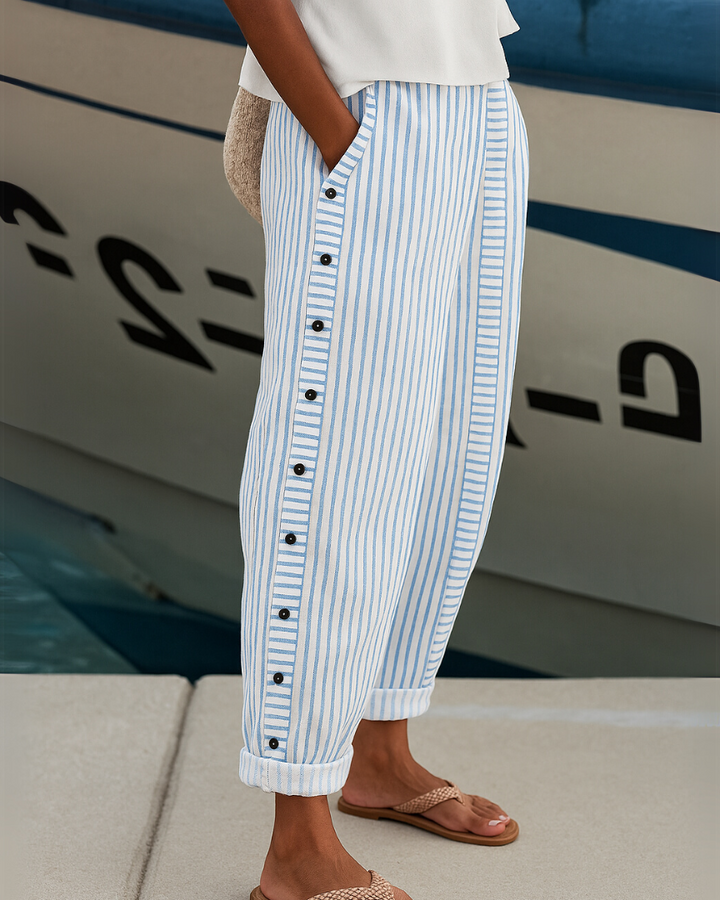 Giselle - Seabreeze Stripe Button Trousers