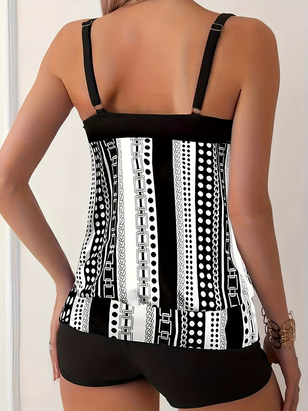 Janice – Striped Ruffle Tankini Set