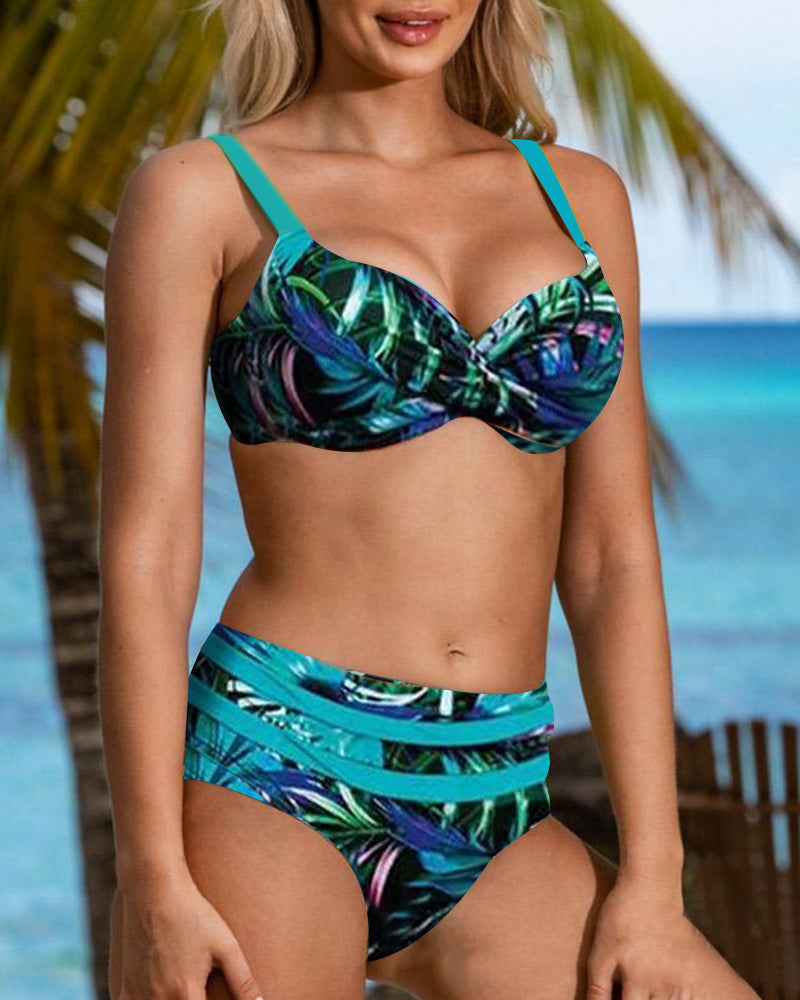 Doreen - Leaf Print High-Waisted Bikini