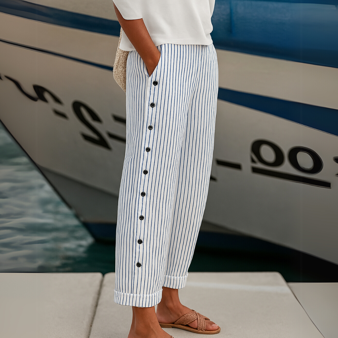 Giselle - Seabreeze Stripe Button Trousers