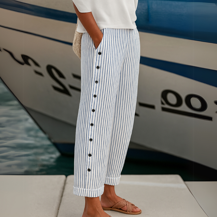 Giselle - Seabreeze Stripe Button Trousers