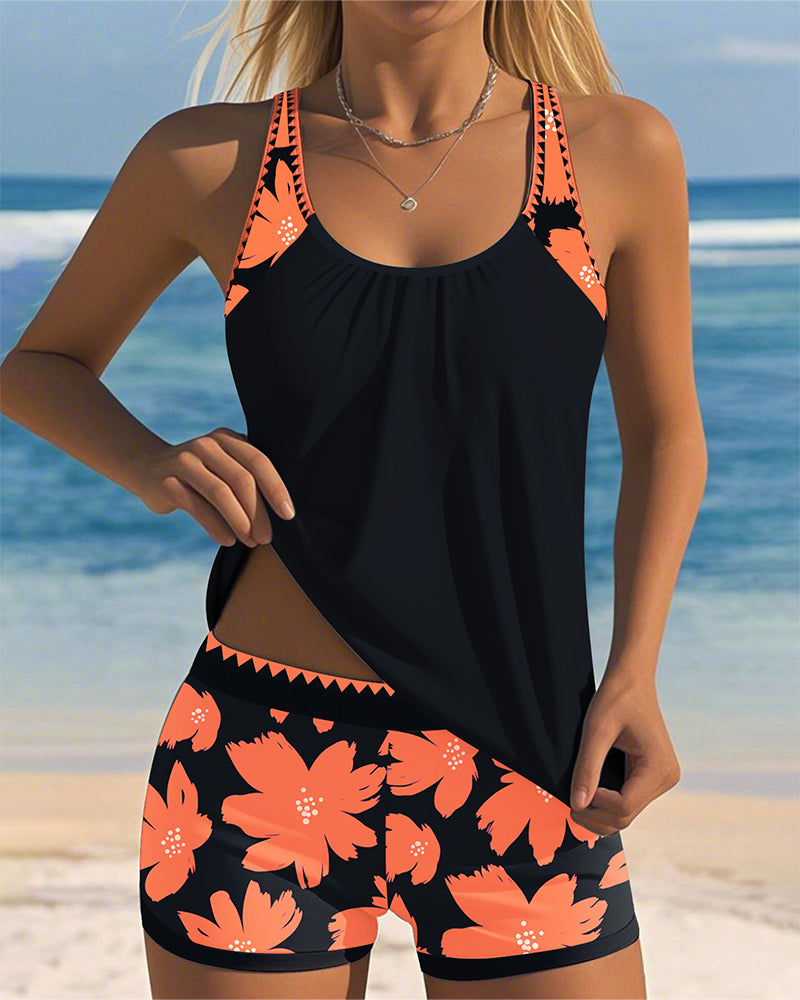 Margaret - U-Neck Sleeveless Printed Tankini