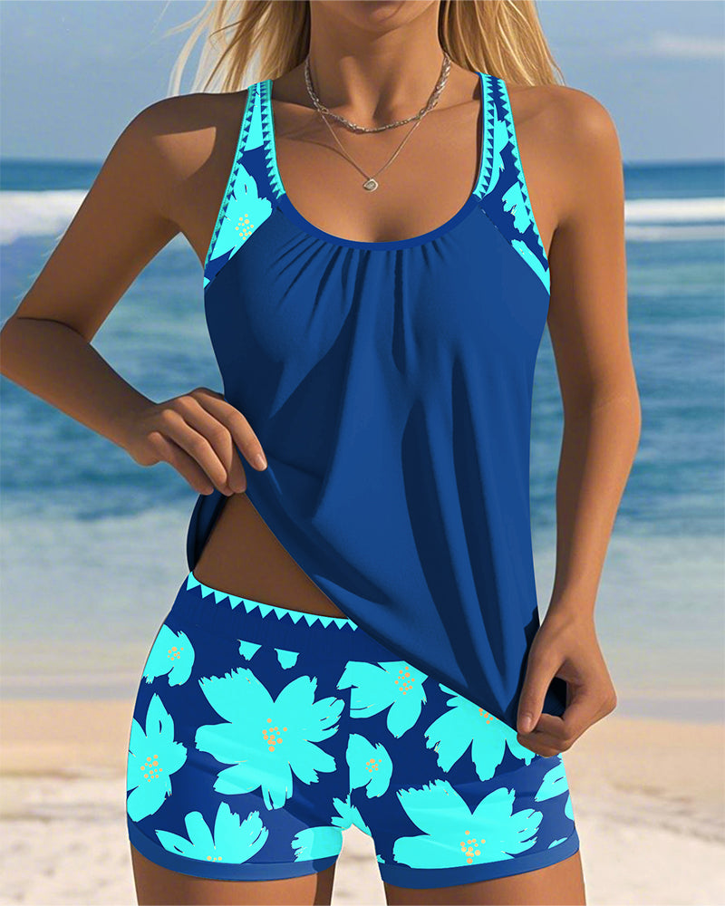 Margaret - U-Neck Sleeveless Printed Tankini