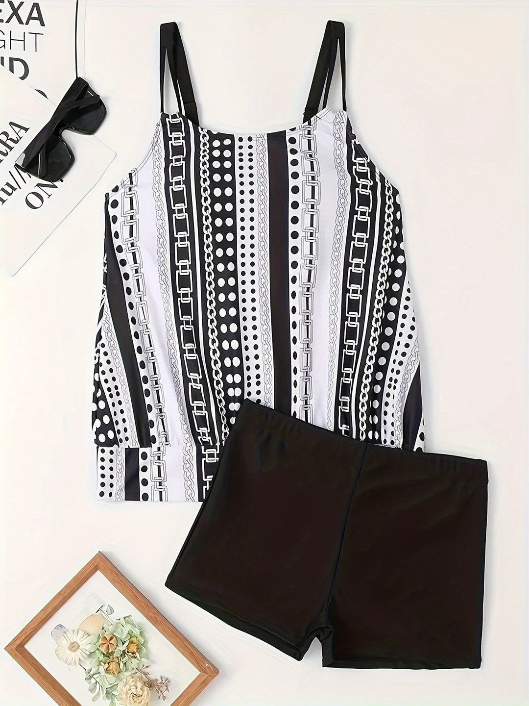 Janice – Striped Ruffle Tankini Set