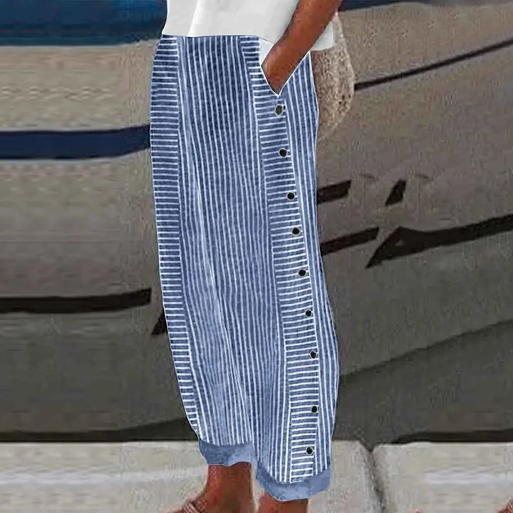 Rachel - Seabreeze Stripe Button Trousers