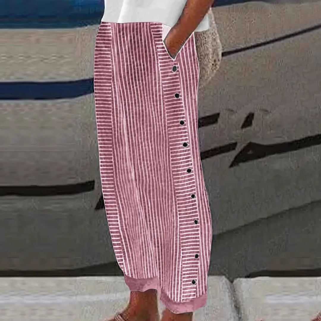 Rachel - Seabreeze Stripe Button Trousers