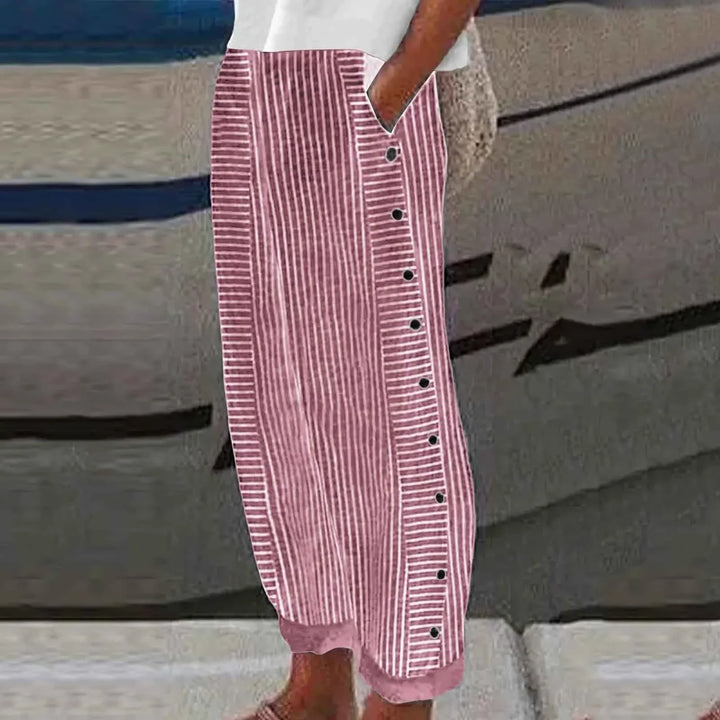 Rachel - Seabreeze Stripe Button Trousers