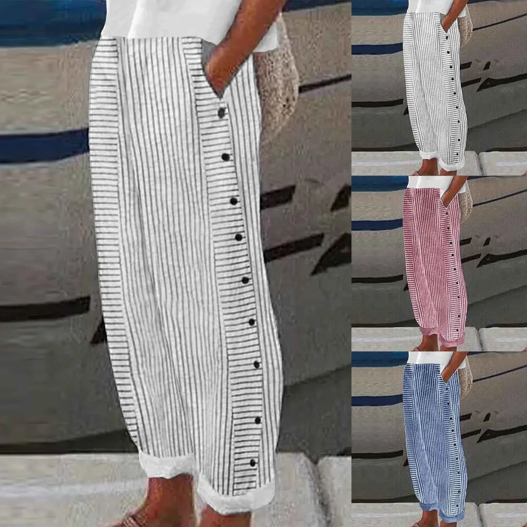 Rachel - Seabreeze Stripe Button Trousers