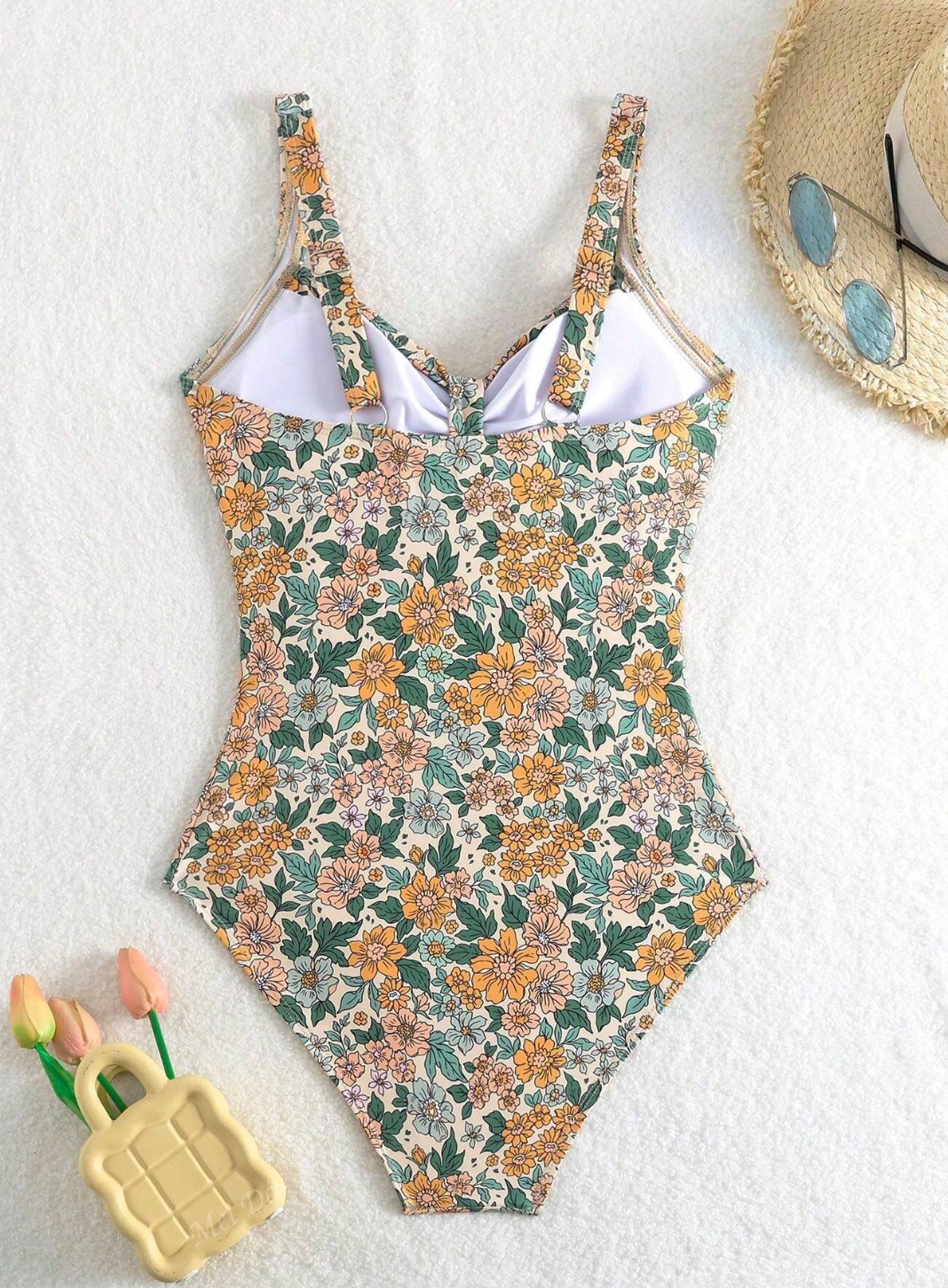 Mary - Floral Print Halter Neck Swimsuit