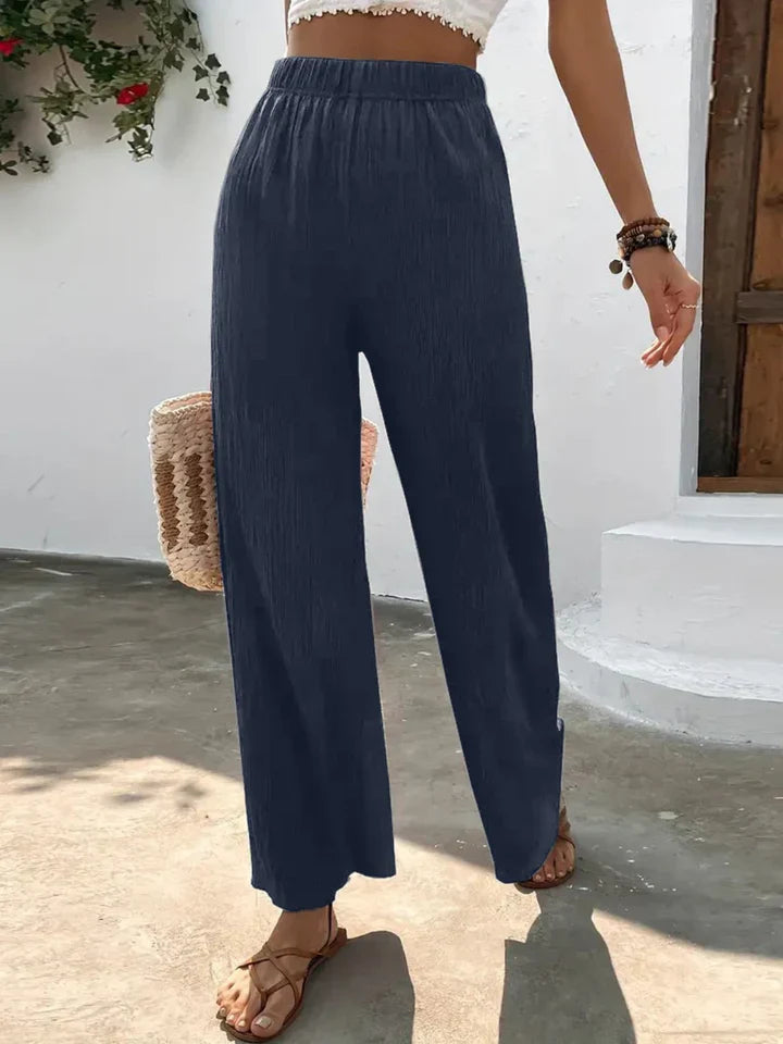 Olivia - Navy Breeze Wide-Leg Trousers