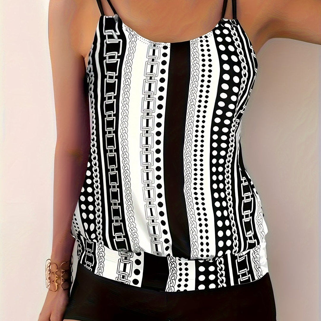 Janice – Striped Ruffle Tankini Set