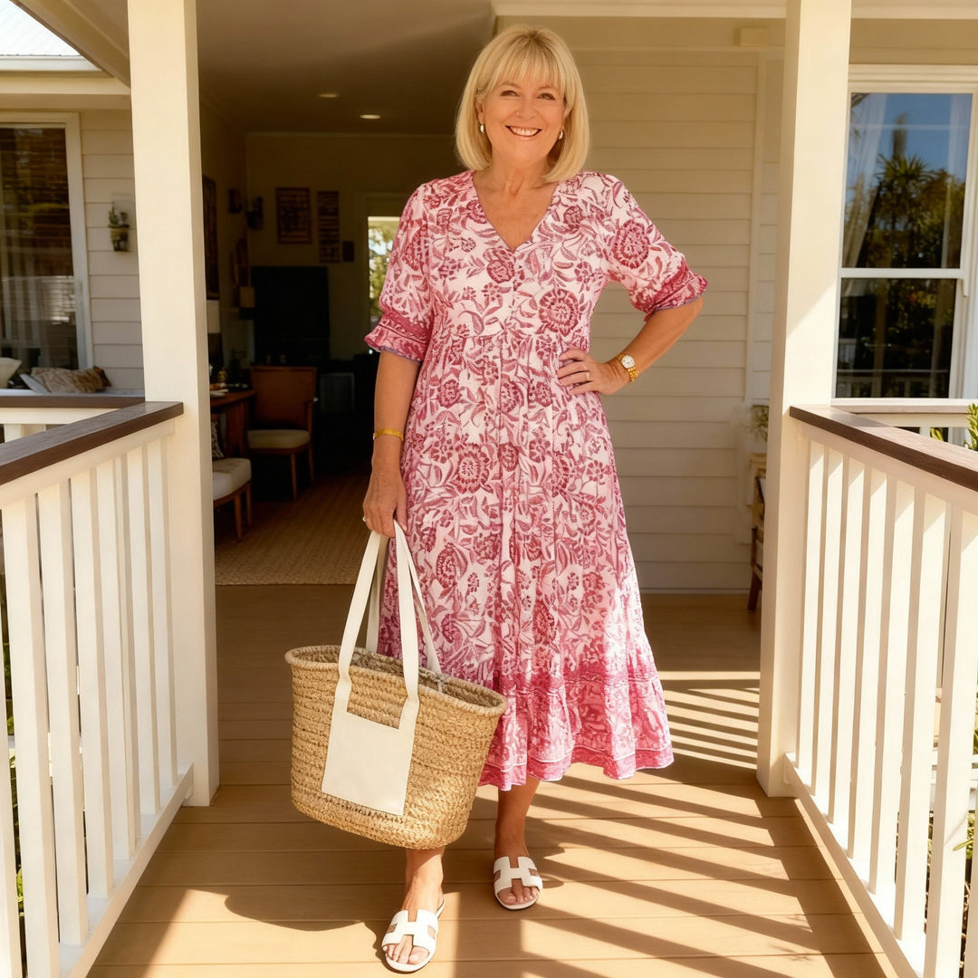 Selene - Elegant Floral Dress with V-Neck