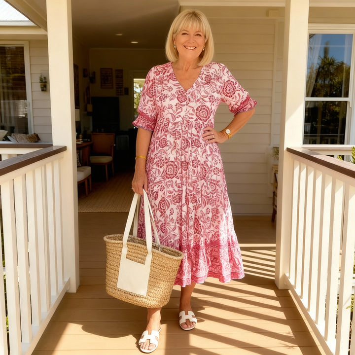 Selene - Elegant Floral Dress with V-Neck