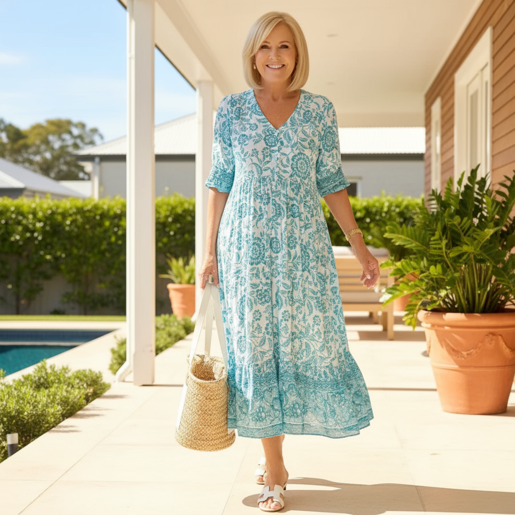 Selene - Elegant Floral Dress with V-Neck