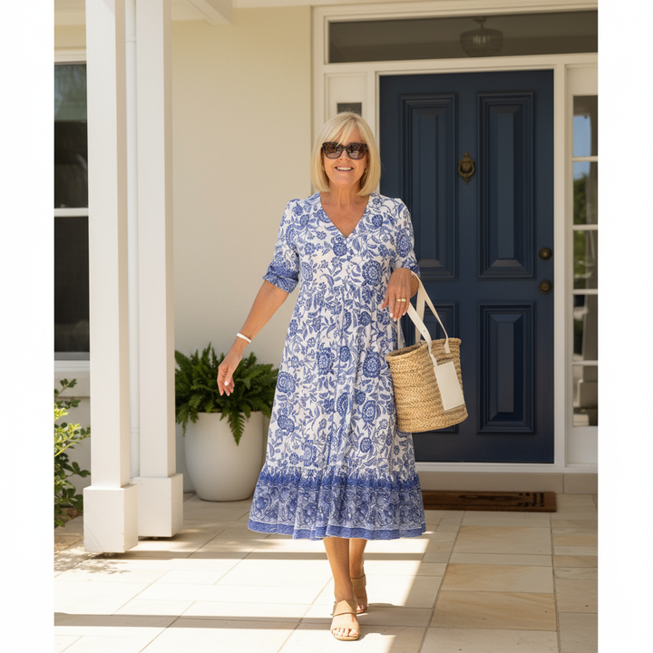 Selene - Elegant Floral Dress with V-Neck