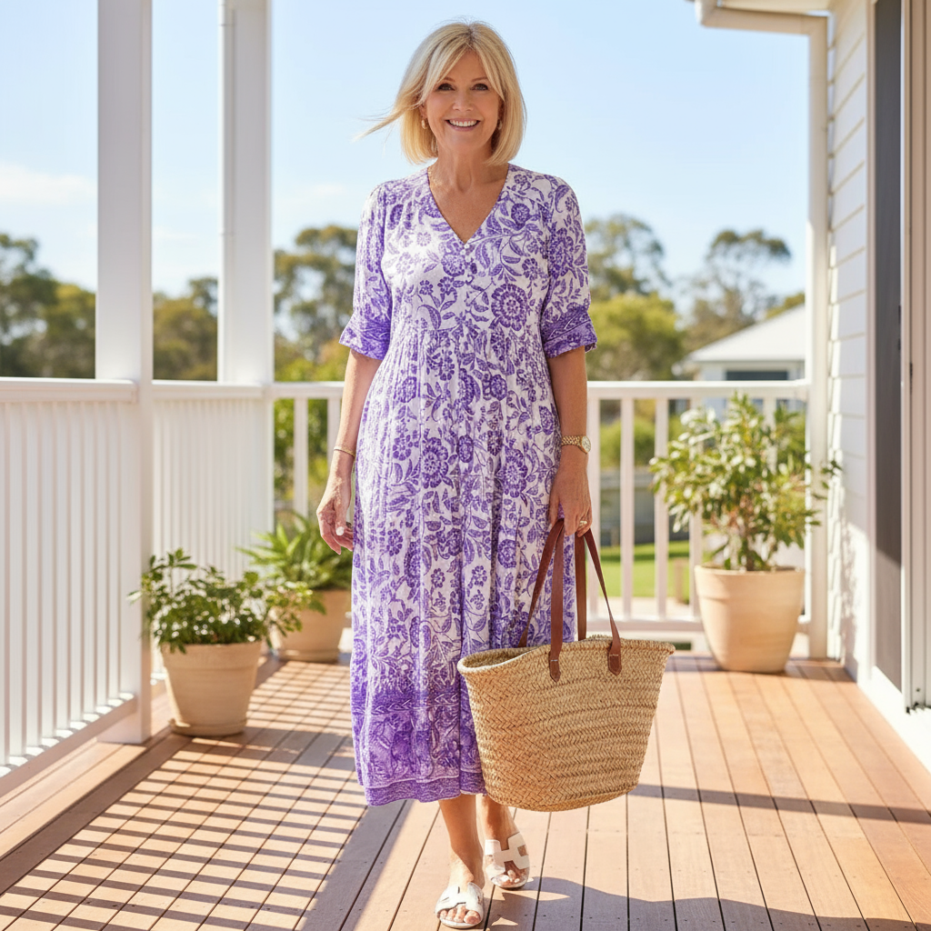 Selene - Elegant Floral Dress with V-Neck