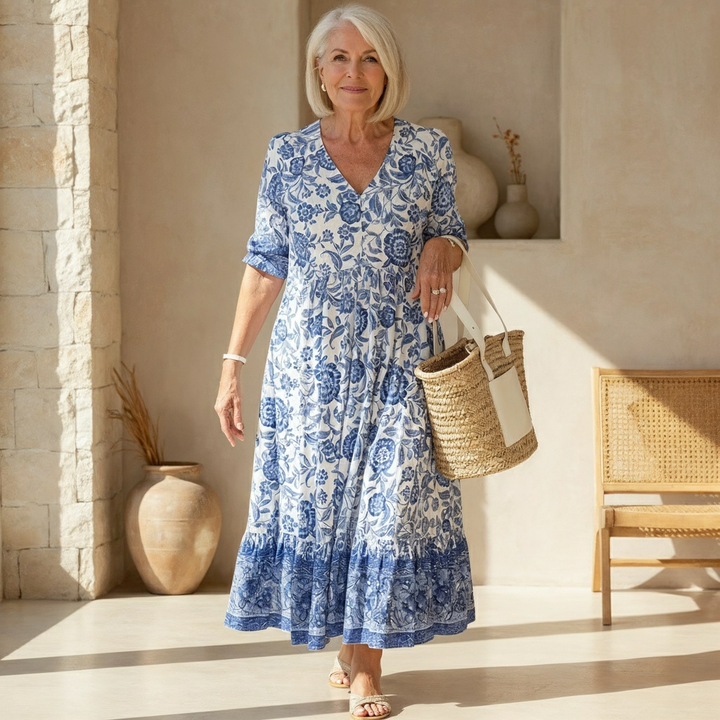 Selene - Elegant Floral Dress with V-Neck